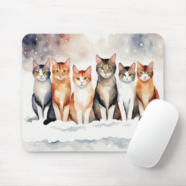 Tapis De Souris Chats Aquarelles Dans Les Flèches De Neige (Avec souris)