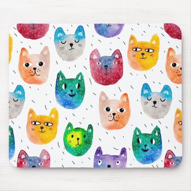 Tapis De Souris Chats aquarelles et amis (Devant)