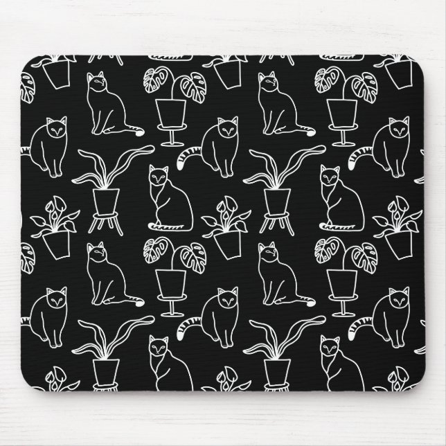 Tapis De Souris Chats blancs en noir (Devant)