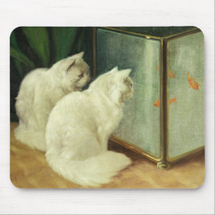 Tapis De Souris Chats blancs observant le poisson rouge