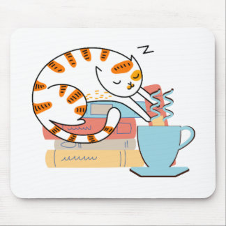 Tapis De Souris Chats, café et livres