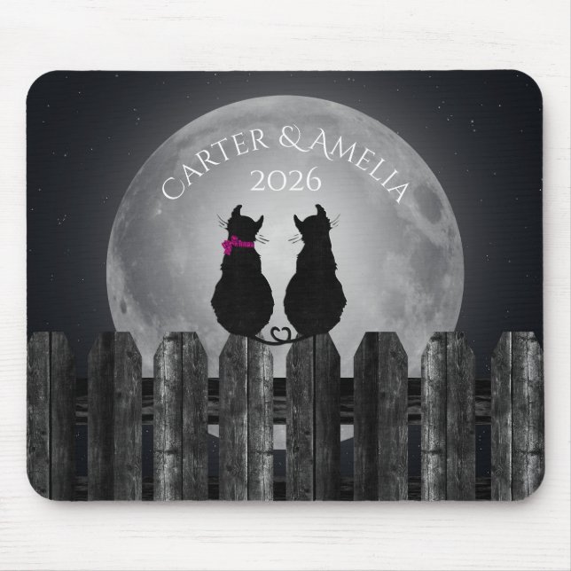 Tapis De Souris Chats en clair de lune avec des noms (Devant)