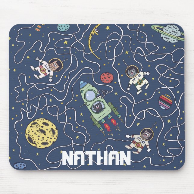 Tapis De Souris Chats et roquettes dans l'espace Enfants personnal (Devant)