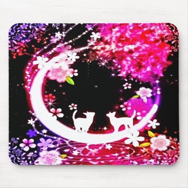 Tapis De Souris Chats funky dans Moon Garden (Devant)