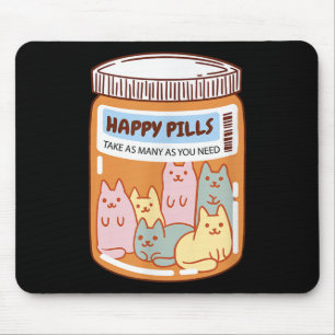 Tapis De Souris Chats mignons pilules heureuses drôles santé menta