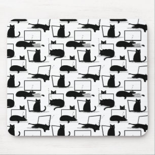 Tapis De Souris Chats noirs assis sur des ordinateurs portables Mo