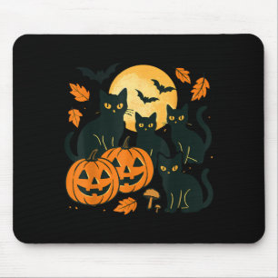 Tapis De Souris Chats noirs avec citrouilles Jack O Lanterns lune