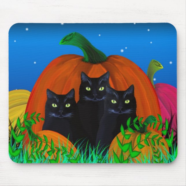 Tapis De Souris Chats noirs d'Halloween avec Mousepad Citrouille (Devant)