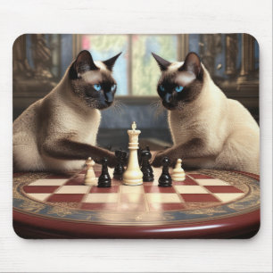 Tapis De Souris Chats Siamais Jouant Aux Échecs