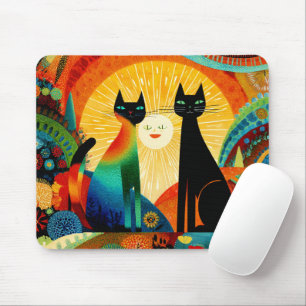 Tapis De Souris Chats sur fond lumineux et coloré,