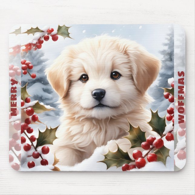 Tapis De Souris Chatte Chien Golden Retriever Chiot Nom de Noël (Devant)