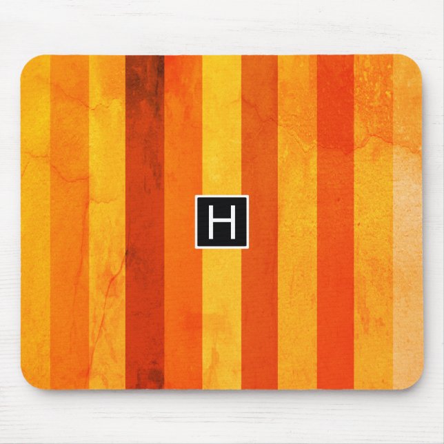 Tapis De Souris Chaud Patiné Orange Rouge rayures Monogramme (Devant)