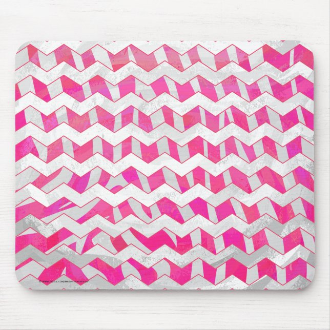 Tapis De Souris Chaud rose et blanc Chevron Zebra (Devant)