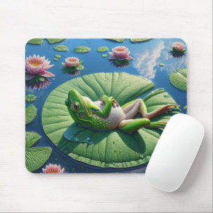 Tapis De Souris Chauffage De Grenouille Sur Lily Pad Leaf