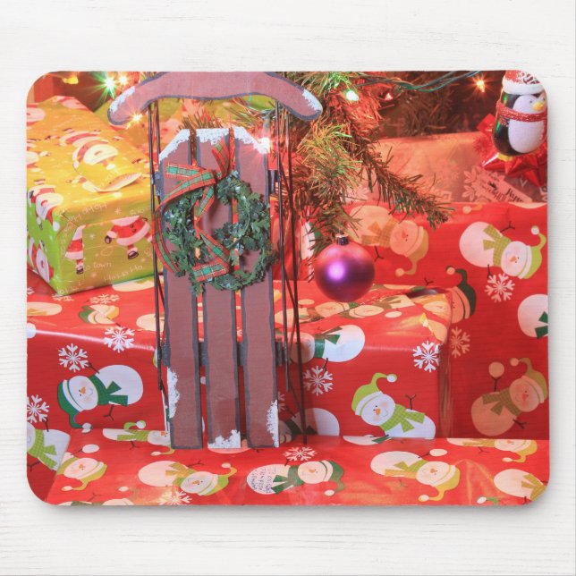 Tapis De Souris Chaussée de Noël avec panier de couronnes (Devant)