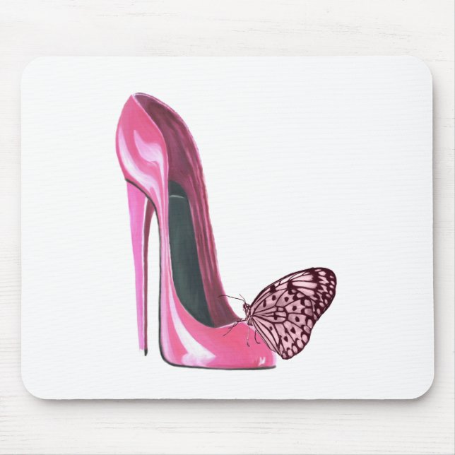 Tapis De Souris Chaussure et papillon stylets roses (Devant)