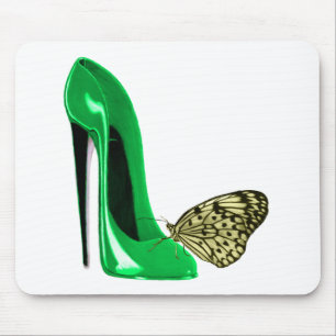 Tapis De Souris Chaussure stylet et papillon de vert vert