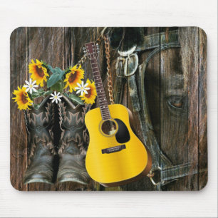 Tapis De Souris Chaussures de cowboy du cheval occidental Guitare