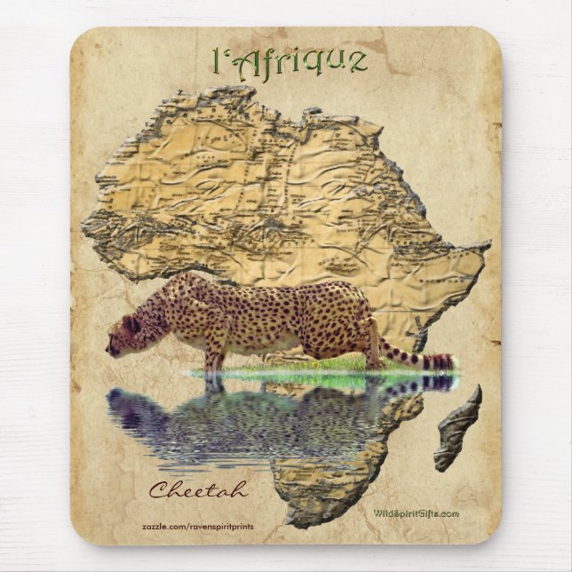 Tapis De Souris Cheetah & Africa Carte Big Cat Wildlife Art Mousep (Devant)