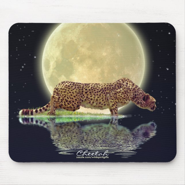 Tapis De Souris Cheetah & Moon Big Cat Wildlife Art Mousepad (Devant)