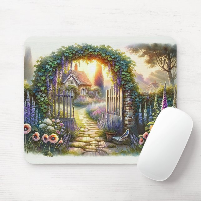 Tapis De Souris Chemin du jardin enchanté Cottagecore (Avec souris)