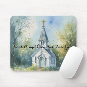 Tapis De Souris Chemin rustique d'église dans une prairie de fleur
