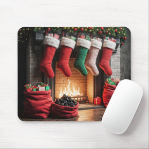 Tapis De Souris Cheminée de Noël avec sac de charbon