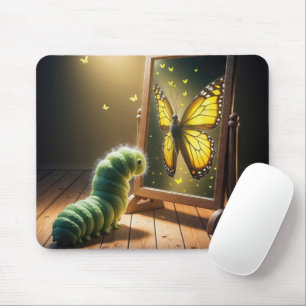 Tapis De Souris Chenille regardant un papillon dans un miroir