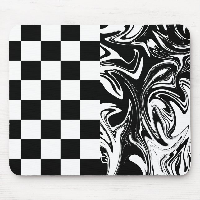 Tapis De Souris Chèques et tourbillons - Noir et Blanc (Devant)