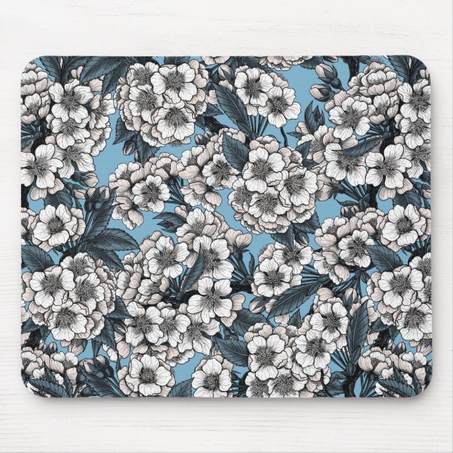 Tapis De Souris Cherry blossom in white and blue (Devant)