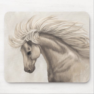 Tapis De Souris Cheval blanc gris d'ivoire sauvage Mane