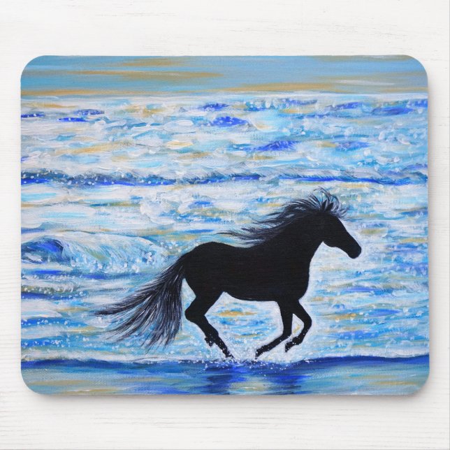 Tapis De Souris Cheval courir libre par la peinture de mer (Devant)