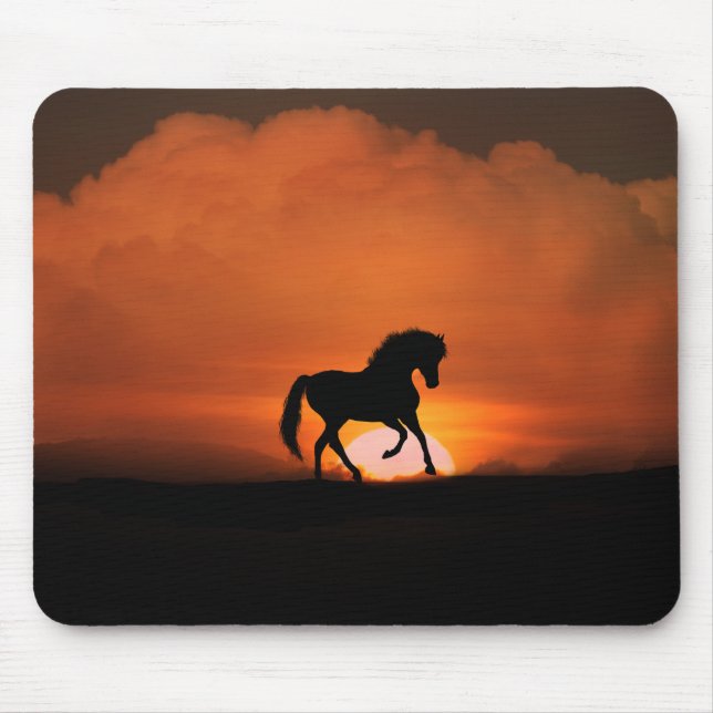 Tapis De Souris Cheval dans la souris couché de soleil (Devant)