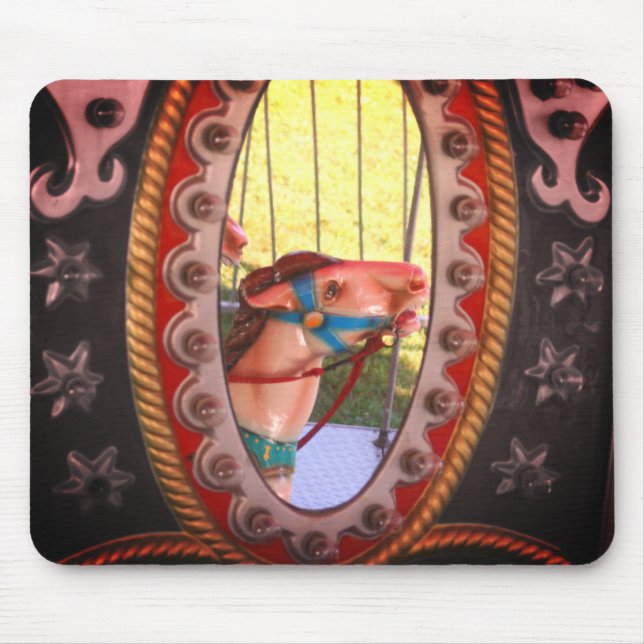 Tapis De Souris Cheval De Carrousel En Miroir Blanc Noir (Devant)