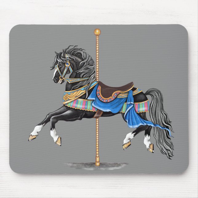Tapis De Souris Cheval de Carrousel Noir (Devant)