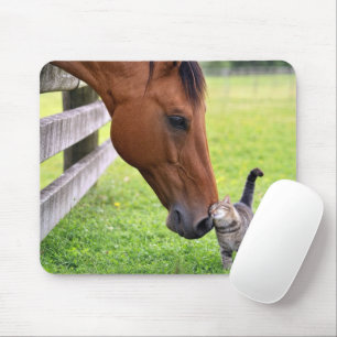 Tapis De Souris Cheval de ferme avec chat tigré