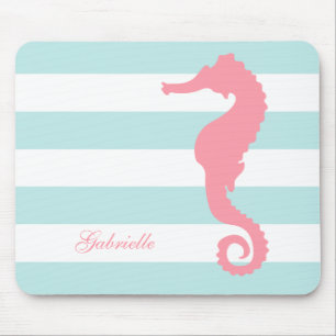 Tapis De Souris Cheval de mer aux rayures de menthe rose blanche