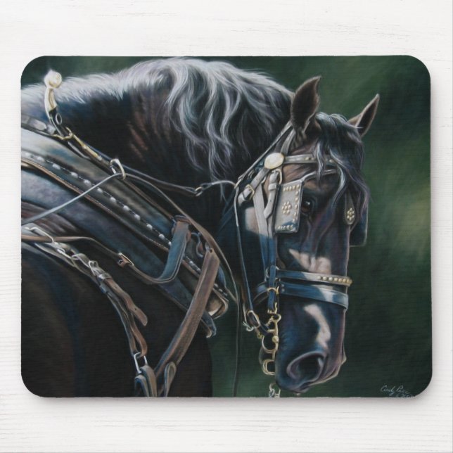 Tapis De Souris Cheval de percheron noir prêt et prêt (Devant)