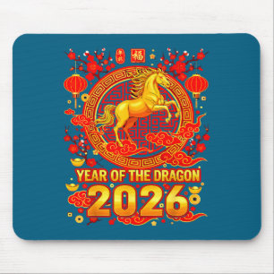 Tapis De Souris Cheval Doré Nouvel An Chinois 2026 Dragon Zodiaque