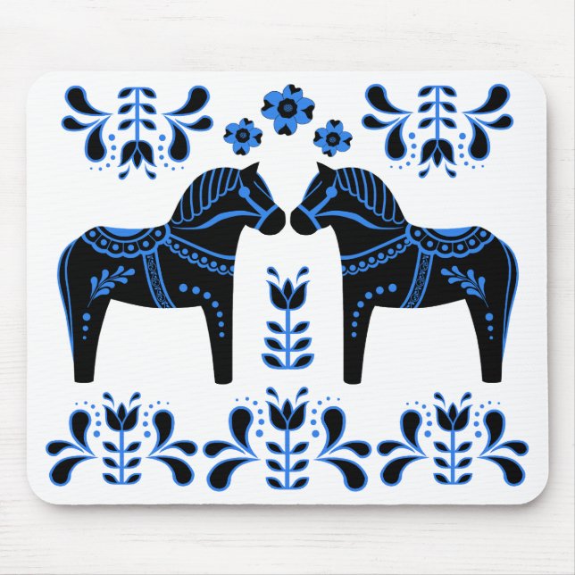 Tapis De Souris Cheval folklorique noir/bleu de Dala/frison (Devant)