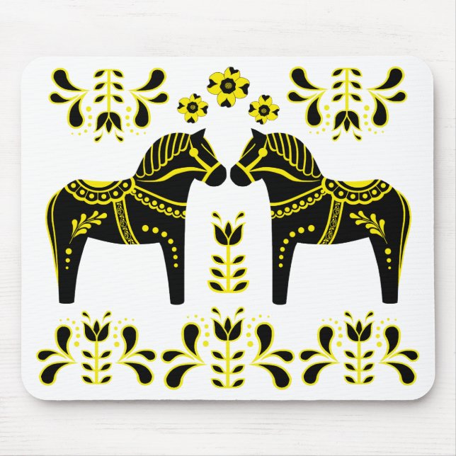 Tapis De Souris Cheval folklorique noir/jaune de Dala/frison (Devant)