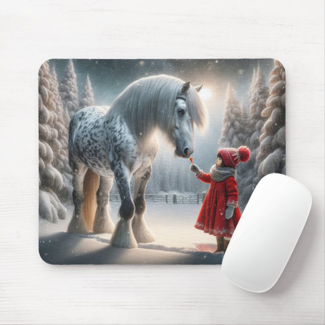 Tapis De Souris Cheval gris Dappy d'hiver (Avec souris)