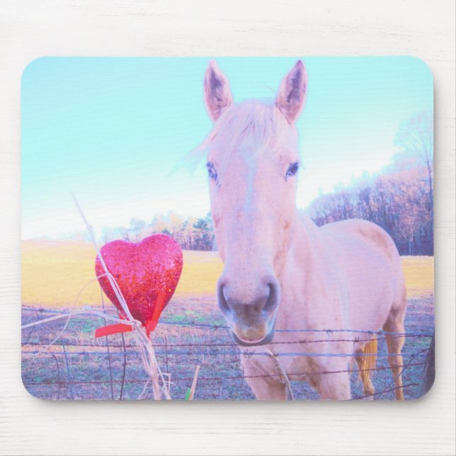 Tapis De Souris Cheval jaune et Coeur rouge (Devant)