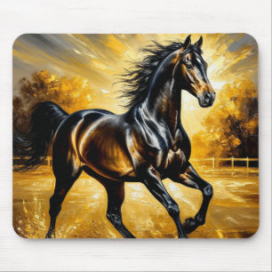 Tapis De Souris Cheval noir galopant à travers l'eau dans un couch