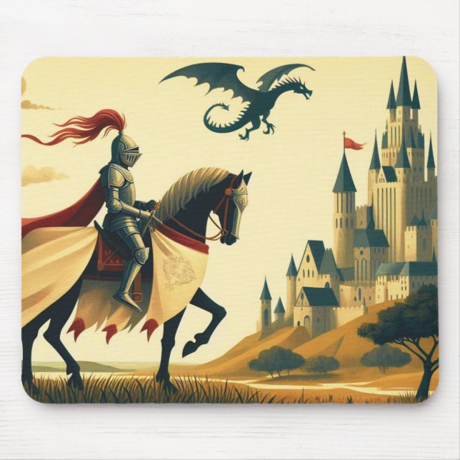 Tapis De Souris Chevalier médiéval/dragon/château fantastique (Devant)