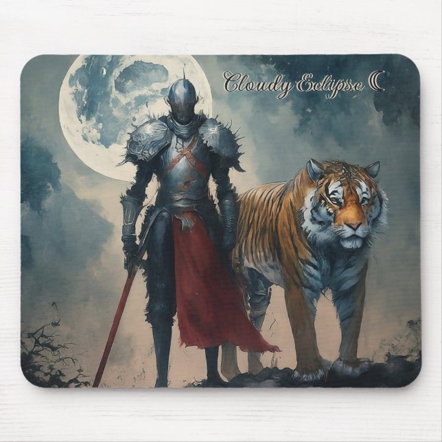 Tapis de souris Chevalier médiéval et Tigre (Devant)