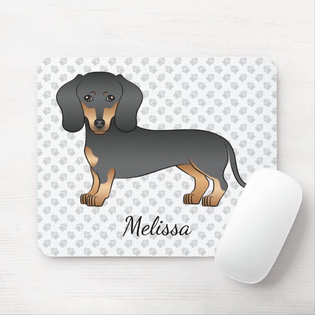 Tapis De Souris Cheveux courts Noir Et Tan Dachshund Mignet Chien  (Avec souris)