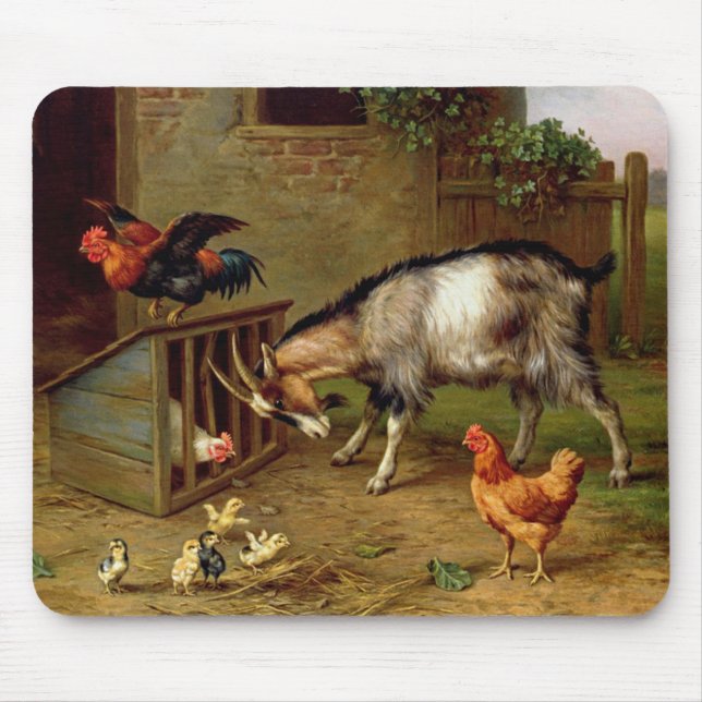 Tapis De Souris Chèvres vintages Coq Et Poulets Animaux De Ferme (Devant)