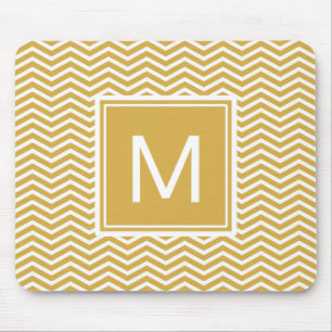 Tapis De Souris Chevrons jaunes de moutarde épicée et Monogramme m