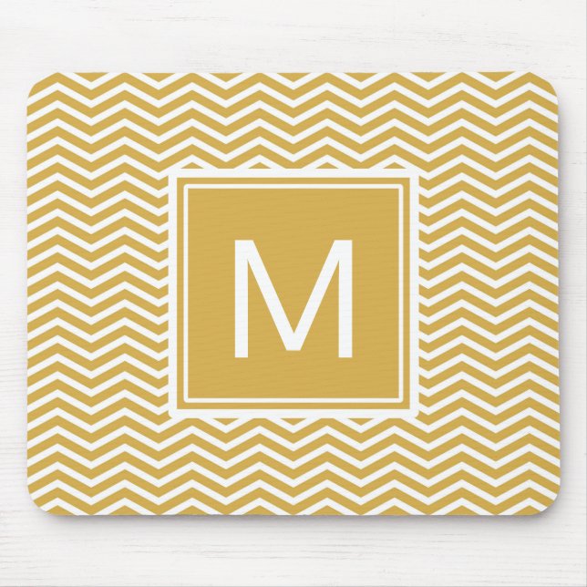 Tapis De Souris Chevrons jaunes de moutarde épicée et Monogramme m (Devant)
